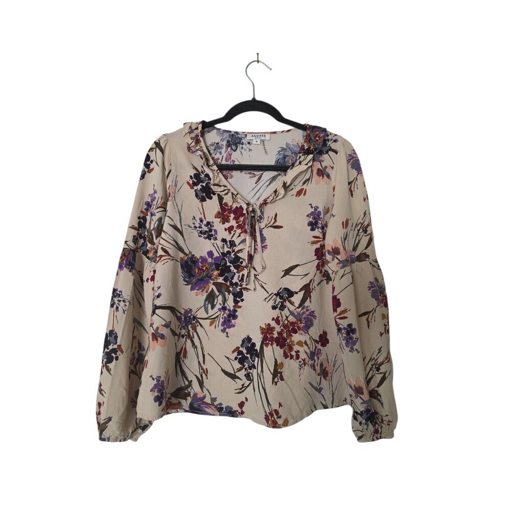 andree by unit Women's Blouse Floral Tan Size Medium